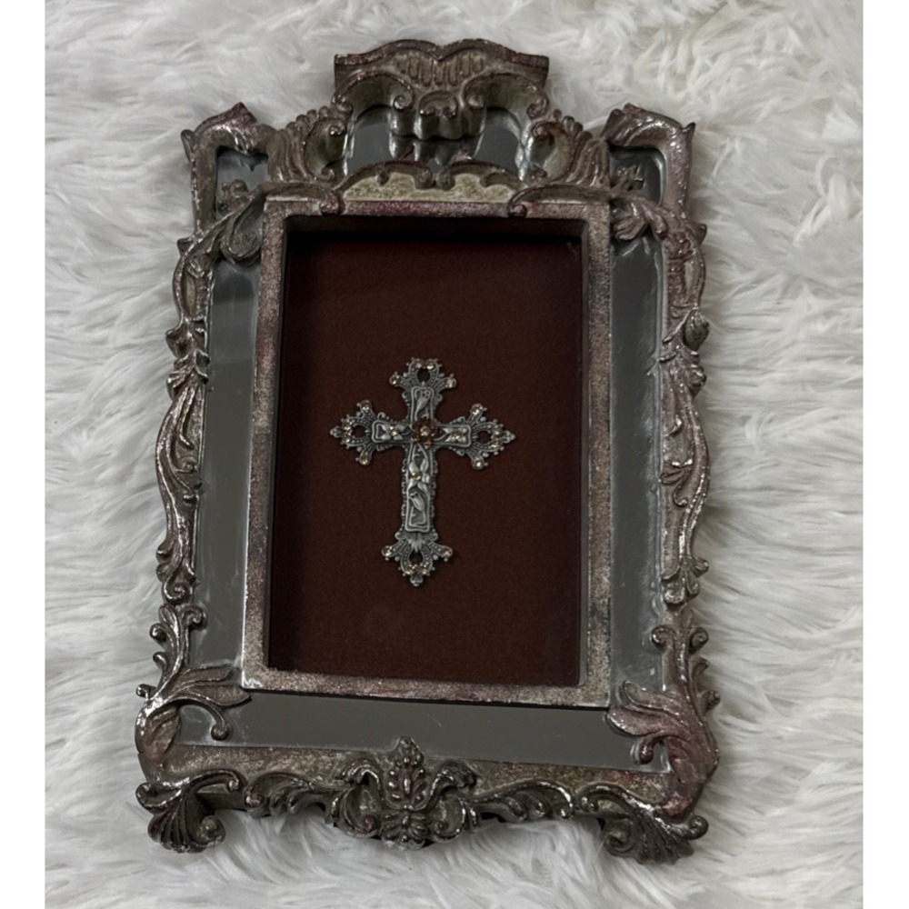 Belinda Miley 2004 Shadow Box Cross Swarovski Crystal Mirrored Frame Wall Decor